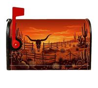 Coperture magnetiche per cassetta postale Western Desert Longhorn Skull 53 | tema occidentale, copertura per cassetta delle lettere, paesaggio desertico, scena del tramonto, stile ranch