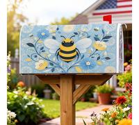 Coperture magnetiche per cassette delle lettere con api, copertura per cassetta delle lettere blu con fiori e foglie primaverili, decorazione per porta d'ingresso, 45,7 x 53,7 cm