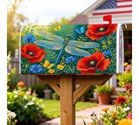 Coperture magnetiche per cassette delle lettere con libellula, primaverili vivaci papaveri e farfalle, copertura per cassetta della posta verde primaverile, per decorazione da giardino e cortile, 53 x