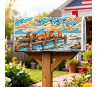 Coperture magnetiche per cassette delle lettere dei leoni marini, copertura decorativa per cassetta postale blu costiera con onde nautiche estive per esterni, giardino, cortile, decorazione 45,7 x