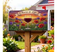 Coperture magnetiche per cassette delle lettere per calici da vino, rustiche e vivaci, con papaveri color lavanda e rosso estate, per decorazione del prato, 53 x 64 cm