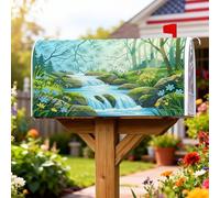Coperture magnetiche per cassette postali a cascata, copertura per cassetta postale con paesaggio naturale, fiori e rocce, verde primavera, per decorazione esterna da cortile, 45,7 x 53,7 cm