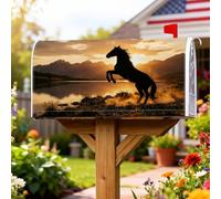 Coperture magnetiche per cassette postali a cavallo, copertura decorativa per cassetta postale con natura, montagne rustiche, lago, estate, arancione, decorazione per esterni, 53 x 65,5 cm