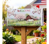 Coperture magnetiche per cassette postali a cavallo, rustiche con fiori di ciliegio, verde primavera, protezione per la posta per decorazioni esterne, 45,7 x 53,7 cm