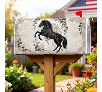 Coperture magnetiche per cassette postali a cavallo, rustiche ed eleganti, motivo floreale autunnale, colore nero, per decorazioni per esterni, 53 x 64 cm