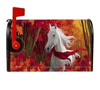 Coperture magnetiche per cassette postali a cavallo, rustiche fantasiose foglie autunnali foresta autunnale rosso copertura per cassetta postale per decorazioni per casa e giardino 45,7 x 53,3 cm