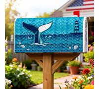 Coperture magnetiche per cassette postali a coda di balena, copertura per cassetta postale estiva blu con onde nautiche costiere per decorazione del prato 53 x 64 cm