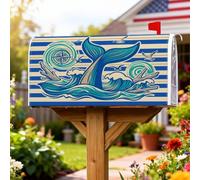 Coperture magnetiche per cassette postali a coda di balena, protezione per cassetta postale blu con onde nautiche da spiaggia e bussola, protezione per cassetta postale per giardino, cortile, 53 x