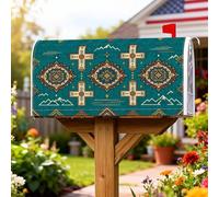 Coperture magnetiche per cassette postali a croce, motivo geometrico etnico bohémien con montagna verde acqua, copertura decorativa per cassetta postale per portico anteriore, 53 x 65,5 cm