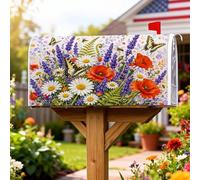 Coperture magnetiche per cassette postali a farfalla, con papaveri vibranti e crisantemi, per decorazioni da giardino e cortile, 53 x 64 cm