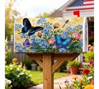 Coperture magnetiche per cassette postali a farfalla, copertura per cassetta postale blu primaverile floreale con rose non ti scordar di me, per decorazioni esterne, 45,7 x 53,3 cm