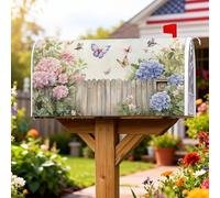 Coperture magnetiche per cassette postali a farfalla, copertura per cassetta postale rustica primaverile con ortensie color pesca pastello per decorazione da giardino per esterni, 45,7 x 53,7 cm