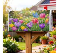 Coperture magnetiche per cassette postali a farfalla, decorazioni per cassetta delle lettere con tulipani vivaci primaverili e croco viola per la decorazione del cortile 53 x 64 cm