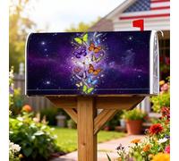 Coperture magnetiche per cassette postali a farfalla, fantasiose e colorate, viola e verde, protezione per la posta per decorazioni esterne, 53 x 64 cm