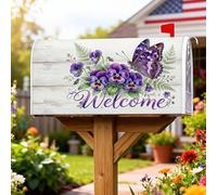 Coperture magnetiche per cassette postali a farfalla, stile rustico primaverile con foglie viola del pensiero primaverili, per decorazione da giardino e patio, 45,7 x 53,3 cm