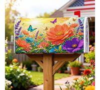 Coperture magnetiche per cassette postali a fiori, decorazioni per cassette postali arancioni con farfalla vibrante primavera per decorazione del prato 45,7 x 53,3 cm