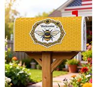 Coperture magnetiche per cassette postali a forma di ape, copertura per cassetta della posta a nido d'ape in stile rustico primaverile, colore giallo, decorazione da giardino per esterni, 53 x 64 cm
