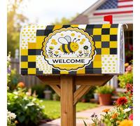 Coperture magnetiche per cassette postali a forma di ape, fiori fantasiosi a primavera, esagonali, gialle, protezione per la posta per la casa e il giardino, 45,7 x 53,7 cm