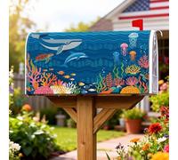 Coperture magnetiche per cassette postali a forma di balena, copertura per cassetta postale con delfino colorato oceano e tartaruga estiva blu per le vacanze per esterni decorazione da cortile 53 x 64