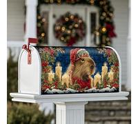 Coperture magnetiche per cassette postali a forma di cane, candele natalizie natalizie con agrifoglio, colore blu, decorazione per giardino e patio, 53 x 64 cm