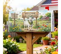 Coperture magnetiche per cassette postali a forma di capra, con fiori rustici, verde primavera, copertura per cassetta delle lettere per decorazione della porta d'ingresso, 53 x 64 cm