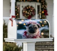 Coperture magnetiche per cassette postali a forma di carlino, ornamenti natalizi natalizi, copertura per cassetta postale rossa per decorazioni per la casa e il giardino, 45,7 x 53,7 cm