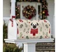 Coperture magnetiche per cassette postali a forma di carlino, sciarpa rossa con foglie di agrifoglio, decorazione per la casa e il giardino, 45,7 x 53,7 cm