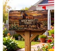 Coperture magnetiche per cassette postali a forma di cavallo, stile rustico occidentale con cactus e stivali da cowboy, decorazioni estive marroni, per esterni, giardino, cortile, 53 x 64 cm