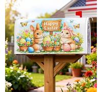 Coperture magnetiche per cassette postali a forma di coniglietto, decorazioni primaverili per le festività pasquali, uova di Pasqua e fiori, decorazioni per cassetta delle lettere per giardino