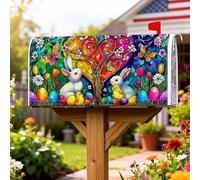 Coperture magnetiche per cassette postali a forma di coniglietto, uova primaverili e festive, per Pasqua, vivace copertura stagionale per la decorazione del prato, 45,7 x 53,7 cm