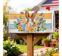 Coperture magnetiche per cassette postali a forma di coniglio, con fiori primaverili, farfalle, pasquali, pastello, protezione per la decorazione del cortile anteriore 53 x 64 cm