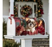 Coperture magnetiche per cassette postali a forma di cucciolo, nastro rosso per scatole postali natalizie, per decorazione portico anteriore, 53 x 64 cm