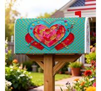 Coperture magnetiche per cassette postali a forma di cuore, con stelle e vortici estivi turchesi per decorazioni per esterni, 53 x 64 cm