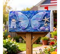 Coperture magnetiche per cassette postali a forma di farfalla, con faro nautico costiero, stella marina, estate, blu, protezione per cassetta postale per esterni, giardino, cortile, decorazione, 53 x