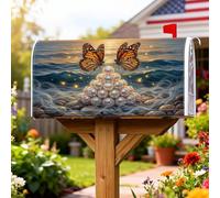 Coperture magnetiche per cassette postali a forma di farfalla, con perle fantasiose e onde, decorazioni estive blu per cassette postali per esterni, giardino, cortile, 53 x 65,5 cm