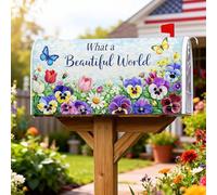 Coperture magnetiche per cassette postali a forma di farfalla, copertura per cassette delle lettere con fiori vibranti viola del pensiero primaverile per decorazioni esterne 53 x 64 cm