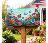 Coperture magnetiche per cassette postali a forma di farfalla, decorazioni per cassetta delle lettere con fiori vibranti e foglie primaverili blu per la decorazione del portico anteriore, 45 x 53 cm