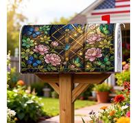 Coperture magnetiche per cassette postali a forma di farfalla, in vetro colorato con peonia, decorazione per la casa e il giardino, 53 x 64 cm