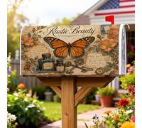Coperture magnetiche per cassette postali a forma di farfalla, rustiche e vintage, per bottiglie di inchiostro con fiori primaverili arancioni, per decorare giardini e cortili, 45,7 x 53,7 cm