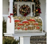 Coperture magnetiche per cassette postali a forma di funghi, copertura per cassetta postale invernale rustica invernale in legno rosso per decorazione porta d'ingresso, 45,7 x 53,7 cm