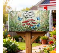 Coperture magnetiche per cassette postali a forma di fungo, motivo natura fantasiosa farfalla felce estate verde pelle per decorazione giardino patio 45,7 x 53,3 cm