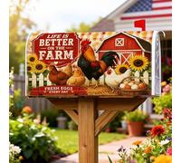 Coperture magnetiche per cassette postali a forma di gallo, copertura per cassetta postale rustica con girasole e pollo, colore rosso, decorazione per cortile anteriore, 45,7 x 53,3 cm