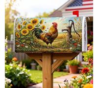 Coperture magnetiche per cassette postali a forma di gallo, copertura per cassetta postale rustica con girasoli e pompa dell'acqua estiva gialla stagionale per decorazione da giardino e patio, 53 x 64