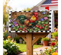 Coperture magnetiche per cassette postali a forma di gallo, copertura per cassetta postale rustica con fragole e fiori, verde estivo, per decorazioni esterne, 53 x 64 cm