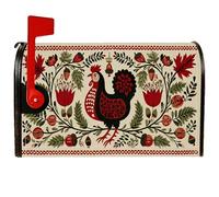 Coperture magnetiche per cassette postali a forma di gallo, decorazione artistica rustica con foglie e fiori rossi autunnali, decorazione per esterni, 53 x 64 cm