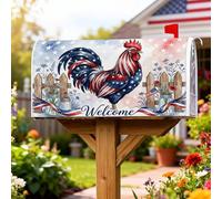 Coperture magnetiche per cassette postali a forma di gallo, patriottiche rustiche con stelle e fiori, copertura per cassetta postale per esterni, decorazione per prato, 53 x 64 cm