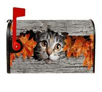 Coperture magnetiche per cassette postali a forma di gatto, autunnali con foglie rustiche in legno arancione, per decorazione portico anteriore, 53 x 65,5 cm
