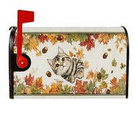 Coperture magnetiche per cassette postali a forma di gatto, autunnali rustiche foglie pigne autunnali arancioni coperture per cassette postali per esterni, decorazione da giardino e cortile, 45 x 53