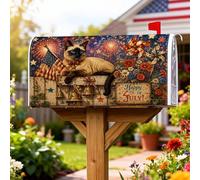 Coperture magnetiche per cassette postali a forma di gatto, con bandiera rustica festiva e fuochi d'artificio per il giorno dell'indipendenza rossa stagionale copertura per cassetta postale per