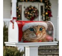 Coperture magnetiche per cassette postali a forma di gatto, con fiocchi di neve e cappello di Babbo Natale, colore rosso, decorazione per esterni e cortile, 45,7 x 53,7 cm
